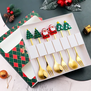 Kerstbestekset 6-delig – dessertlepel en vork (groen)