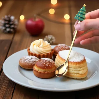 Kerstbestekset 6-delig – dessertlepel en vork (groen)