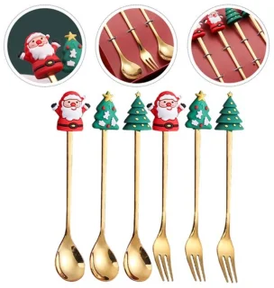 Kerstbestekset 6-delig – dessertlepel en vork (groen)