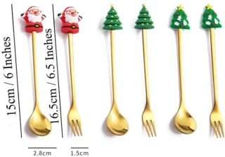 Kerstbestekset 6-delig – dessertlepel en vork (groen)