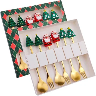 Kerstbestekset 6-delig – dessertlepel en vork (groen)