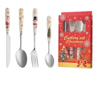 Kerstbestekset met kerstman, sneeuwpop en kerstboom – 4-delig dinerbestek
