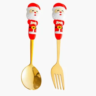 Kerstman Lepel- en Vorkset in Cadeaudoos