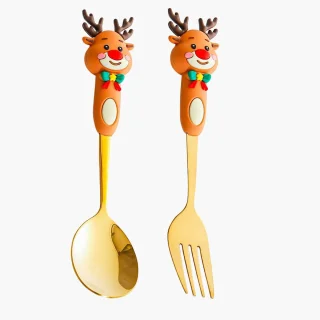 Kerstman Lepel- en Vorkset in Cadeaudoos