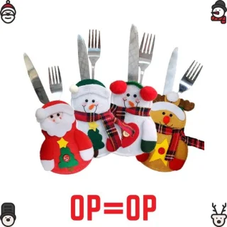 Kerstmis Bestekhouder set 4 stuks - Kerstman, Sneeuwpop, Rendier