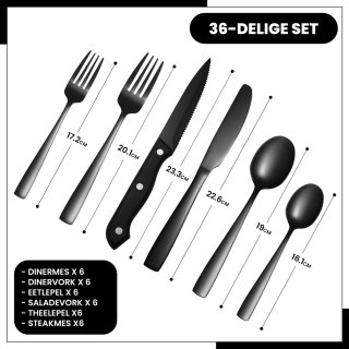 Kicinn Bestekset 36-delig Zwart 6 Persoons