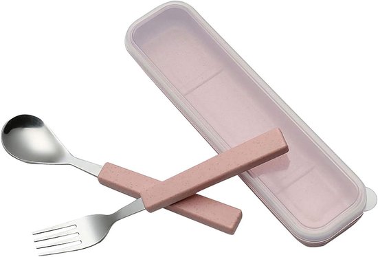 Kids bestekset roze 2-delig RVS inclusief case