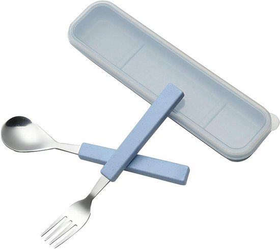 kindbestekset roestvrij staal 2-delig met koffer blauw