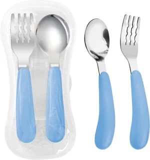 Kinderbestek set 2-delig (vork + lepel) RVS - Blauw
