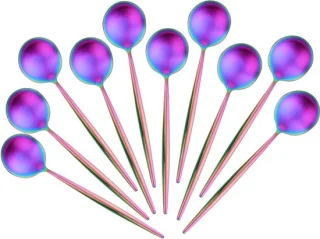 Kleurige RVS theelepels set van 10, mini cakelepels met spiegelfinish