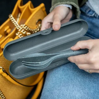 Koziol Klikk Ready Etui met Bestek Set 3-delig Grijs