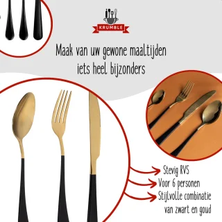Krumble Bestekset 24-delig RVS Goud/Zwart
