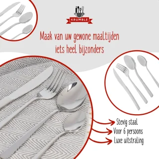 Krumble Bestekset 24-delig voor 6 personen zilverkleurig staal