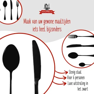 Krumble Bestekset 24-delig Zwart Halfmat 6 Personen
