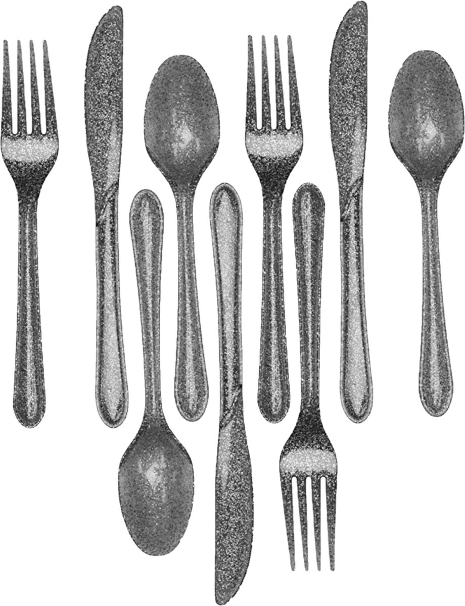 De Kunststof Bestek Glitter Zilver 72-delig Party BBQ in één oogopslag