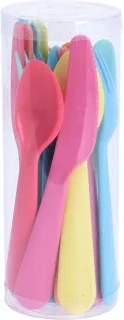 Kunststof bestek set 18-delig gekleurd 16 cm