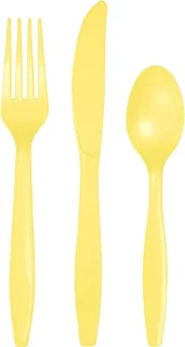 Kunststof bestek set 48-delig geel herbruikbaar