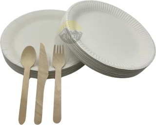 KURTT Bestekset Hout 300-delig + Kartonnen Borden 100-delig