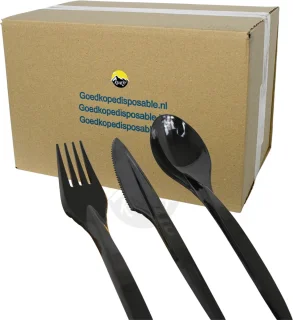 KURTT Herbruikbare bestekset 300-delig zwart 19 cm