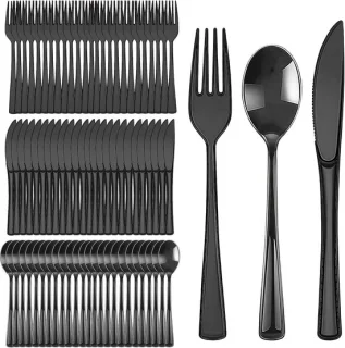 KZQ 150-delige herbruikbare plastic bestekset - zwart