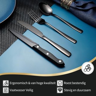 LaCardia 36-delig Bestekset 6 Personen Zwart/RVS