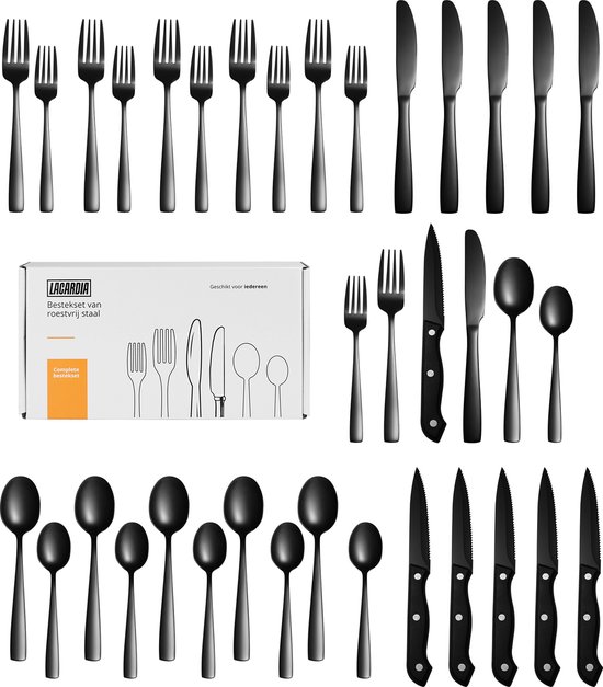 LaCardia 36-delig Bestekset 6 Personen Zwart/RVS review