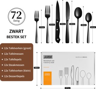 LaCardia 72-delig Bestekset Zwart/RVS 12 Persoons