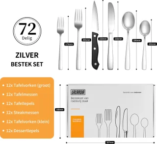 LaCardia Bestekset 72-Delig 12 Persoons Zilver/RVS