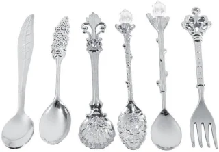 Lepels/vorkset 6 stuks – antiek metalen serviesgoed – koffielepel/theelepel/ijslepel – bestekset