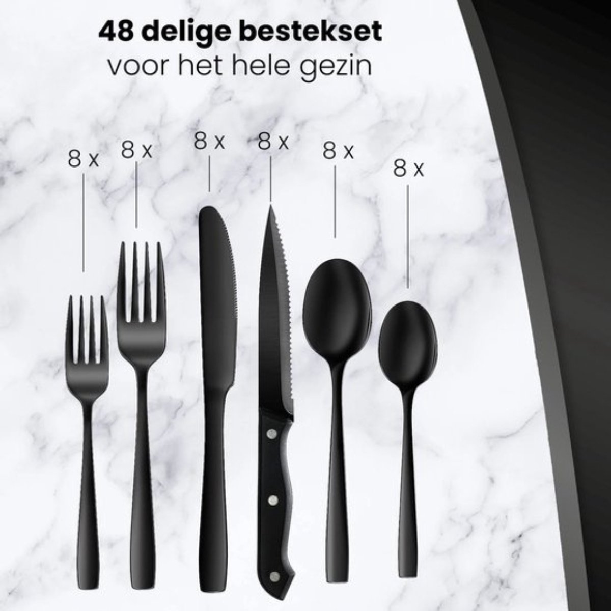 Wat vinden we goed aan de Livista 48-delige bestekset zwart roestvrij staal