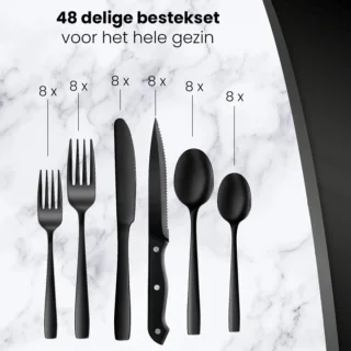 Livista 48-delige bestekset zwart roestvrij staal