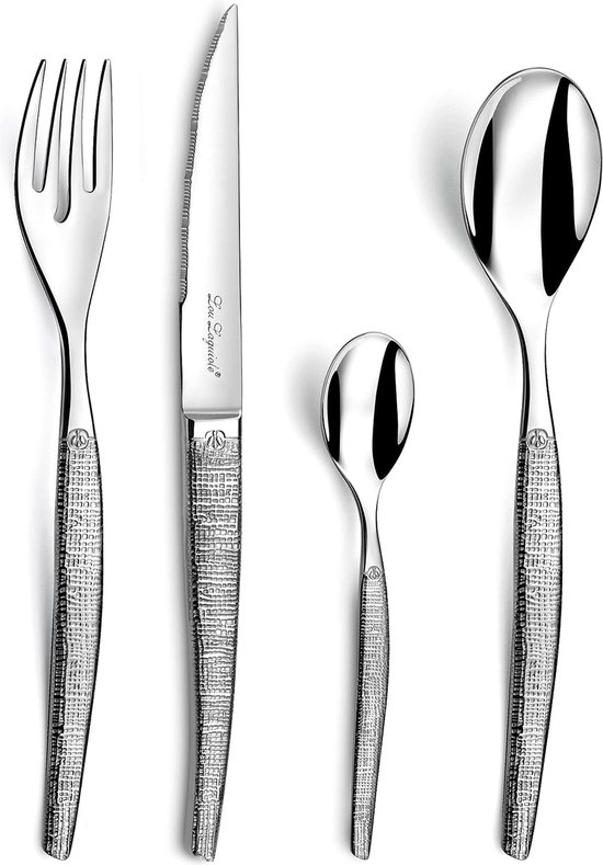 Lou Laguiole JET Textile Bestekset 24-delig zilverkleurig