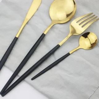 LOUZIR 4-delig Goud Zwart Bestekset