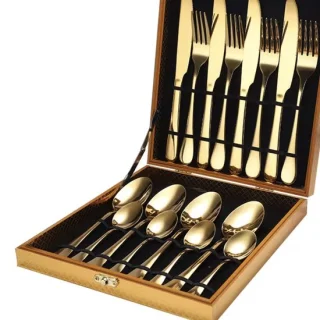 Luxe bestekset 16-delig goud met koffer