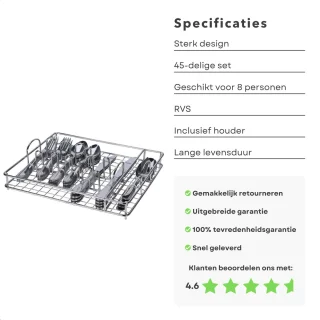 Luxe Bestekset 45-delig RVS voor 8 Personen Zilverkleurig