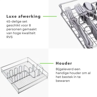 Luxe Bestekset 45-delig RVS voor 8 Personen Zilverkleurig