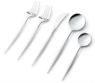 Luxe herbruikbare plastic bestekset 40 delen zilver/wit - ShopVlot