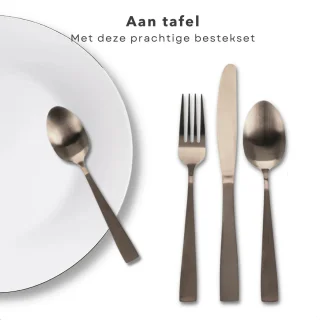 Luxe Mat Goud Bestekset RVS 16-delig voor 4 Personen