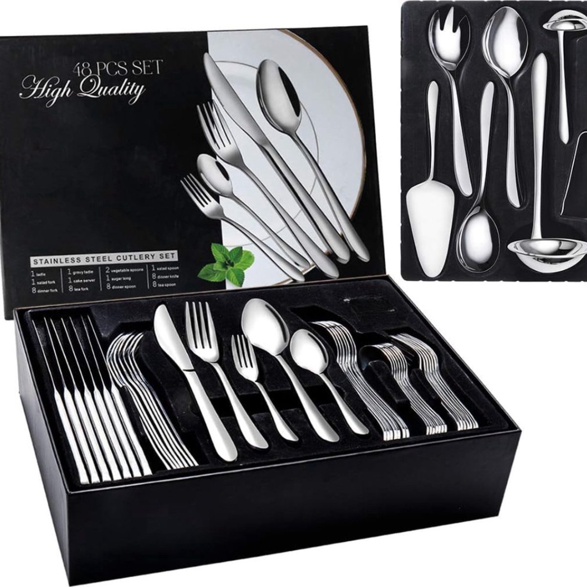 De Luxe Roestvrijstalen Bestekset 48-delig voor 8 Personen in één oogopslag