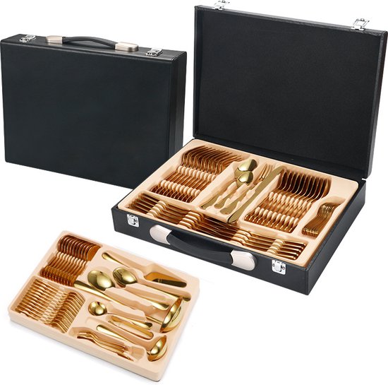 Luxe Roestvrijstalen Bestekset 84-delig voor 12 Personen Goud review