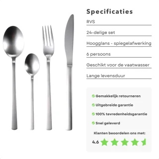 Luxe RVS Bestekset 24-delig voor 6 Personen