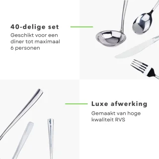 Luxe RVS Bestekset 40-delig voor 6 Personen Zilverkleurig