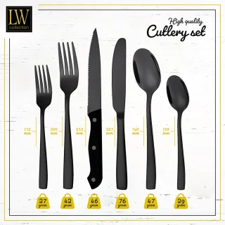 LW Collection bestekset 36-delig 6 persoons zwart