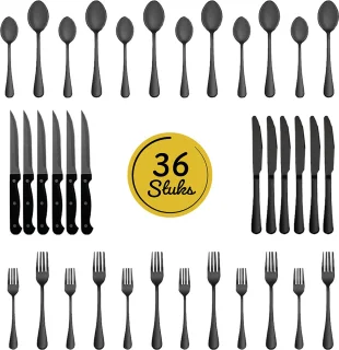 LW Collection bestekset 36-delig 6 persoons zwart