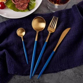 Maison Extravagante MACAU Bestekset 4-delig RVS Goud/Blauw