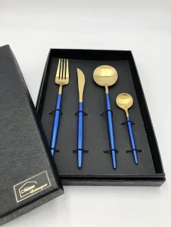 Maison Extravagante MACAU Bestekset 4-delig RVS Goud/Blauw