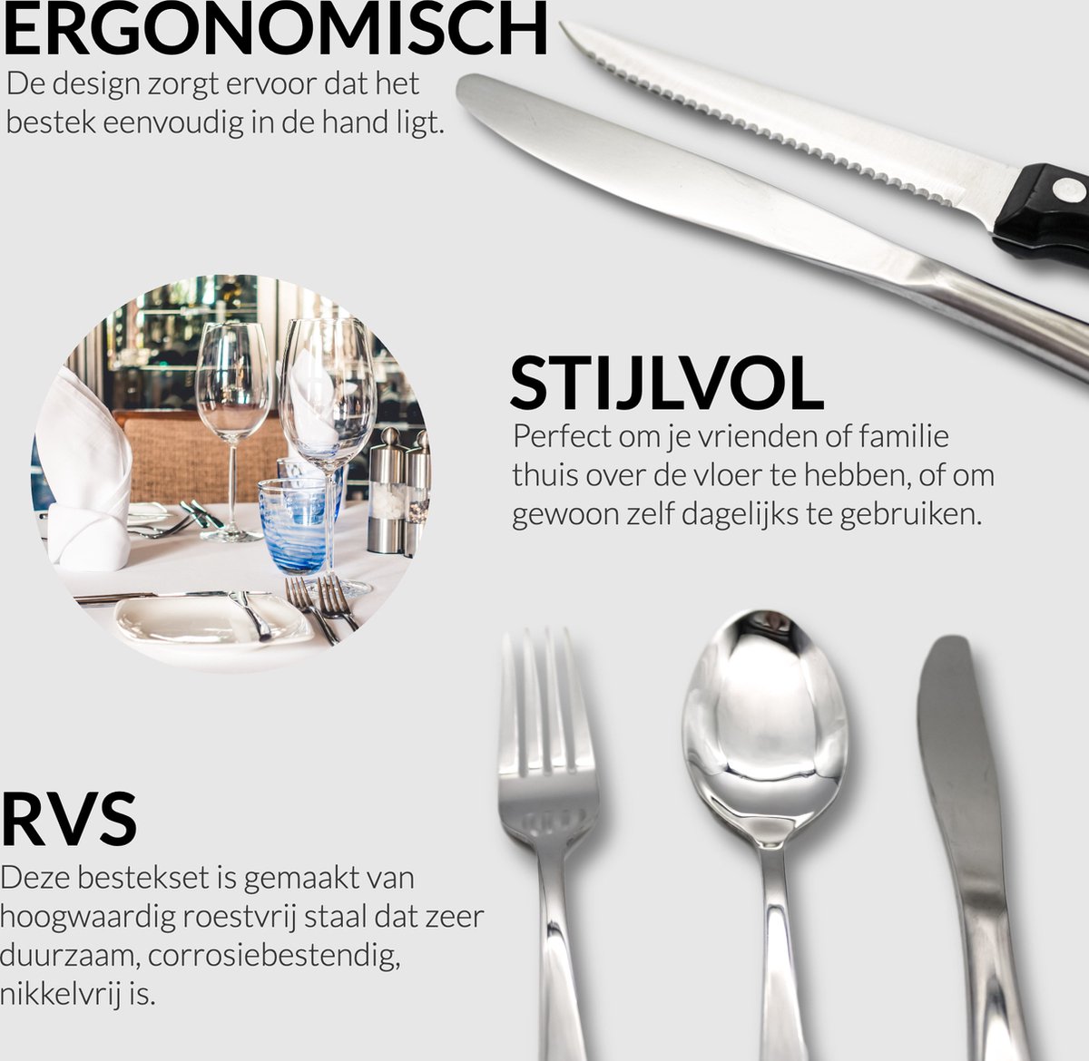 Wat vinden we goed aan de Master Knives 36-delig Bestekset 6 Persoons RVS Zilver