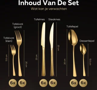 Master Knives Bestekset 36-delig Goud edelstaal 6-persoons