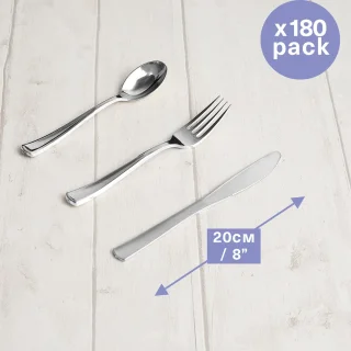 MATANA - Zilveren Plastic Bestekset 180-delig (60 messen, 60 vorken, 60 lepels)