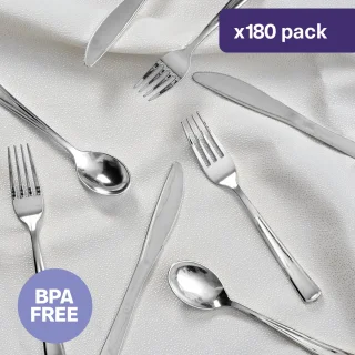 MATANA - Zilveren Plastic Bestekset 180-delig (60 messen, 60 vorken, 60 lepels)